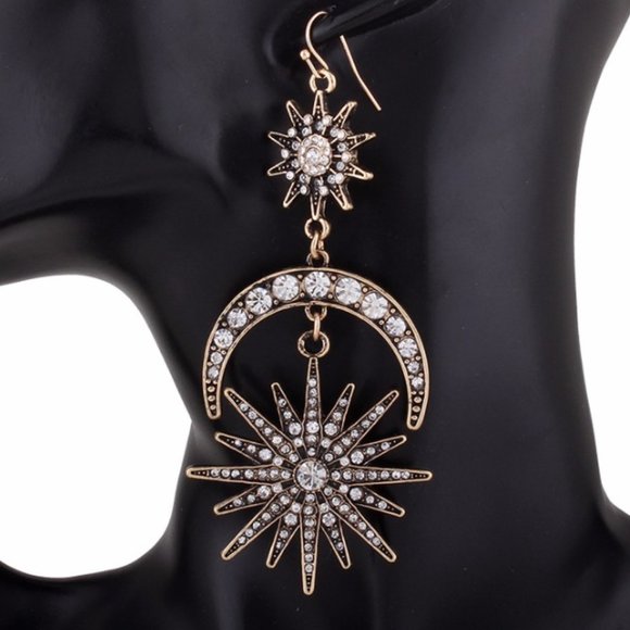 Boho Vintage Sun And Moon Star Big Earrings - Picture 5 of 15